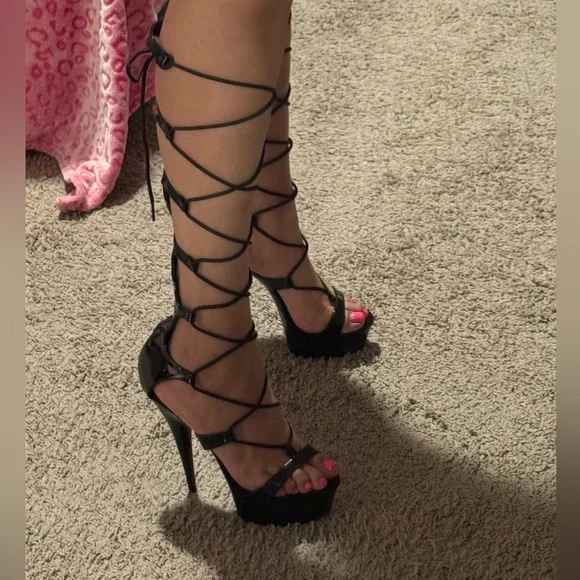 Black Strappy Gladiator Sandals - Picture 2 of 11